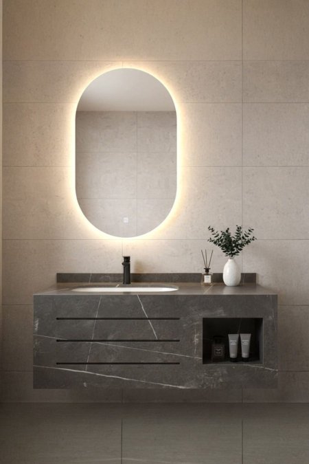 مغسلة حمّام معلّقة لون رمادي رخامي